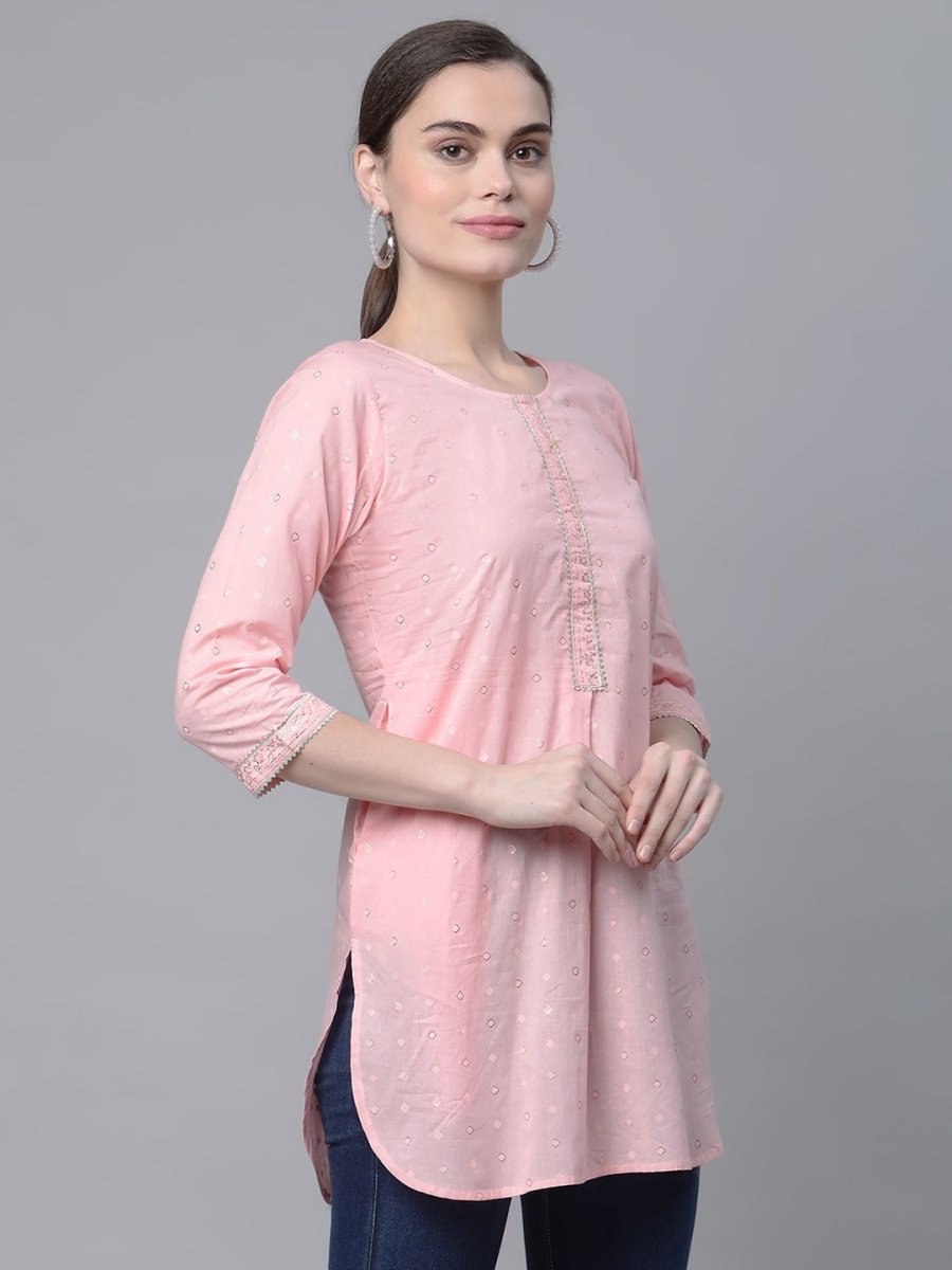Ahalyaa Women Baby Pink Beautiful Pure Cotton Printed Tunic | Swadesiicart