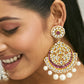 Nuyug 22K Gold-Plated Elegant Ruby & Kundan Stone Studded With Pearl Beaded Floral Chandbalis | Swadesiicart