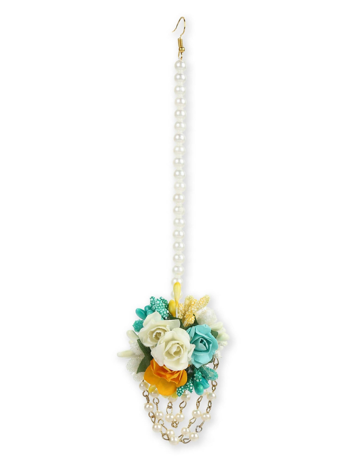 Flower Jewellery Gold-Polished Turquoise Blue Floral Jewellery Set - Ruby Raang - Swadesiicart