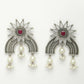 NVR Women's Floral Silver-Plated Artificial Stones and Beads Drop Earrings | Swadesiicart