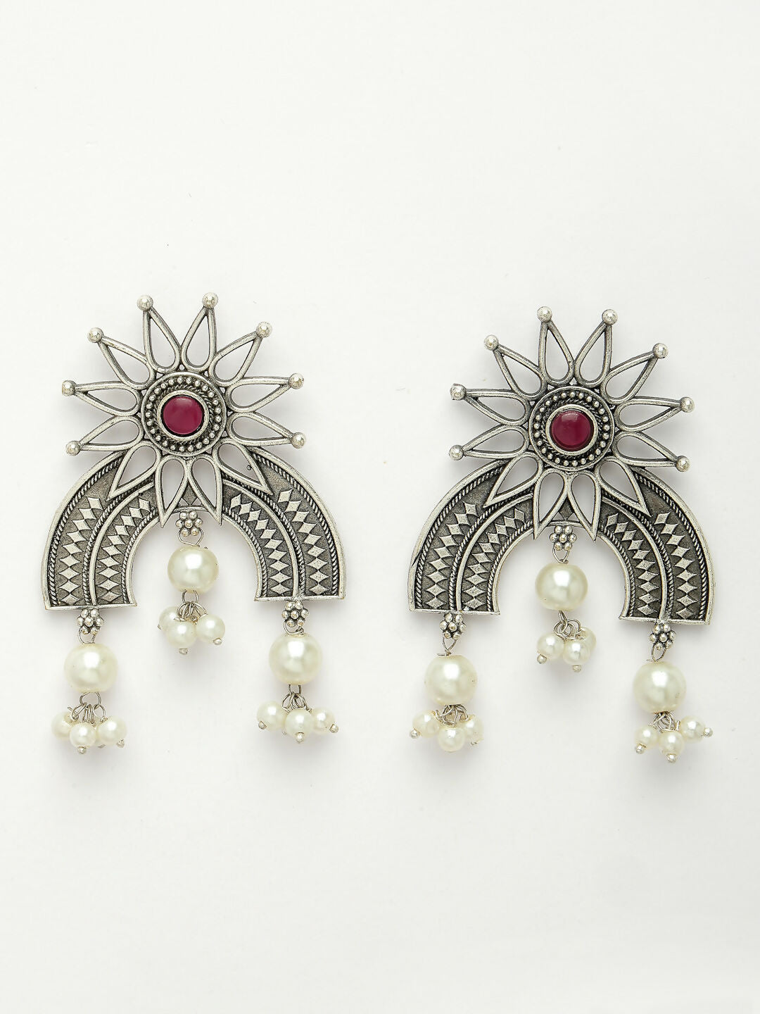 NVR Women's Floral Silver-Plated Artificial Stones and Beads Drop Earrings | Swadesiicart
