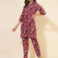 Janasya Women's Purple Cotton Floral Printed Casual Straight Kurta Set | Swadesiicart