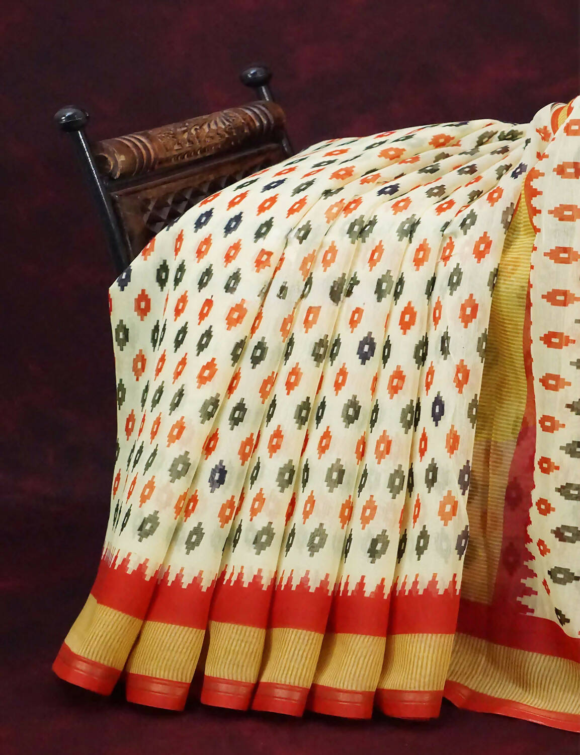 Combo of Off White and Red Patan Patola Semi Chanderi Saree By Gayathri Reddy Designer Studio | Swadesiicart