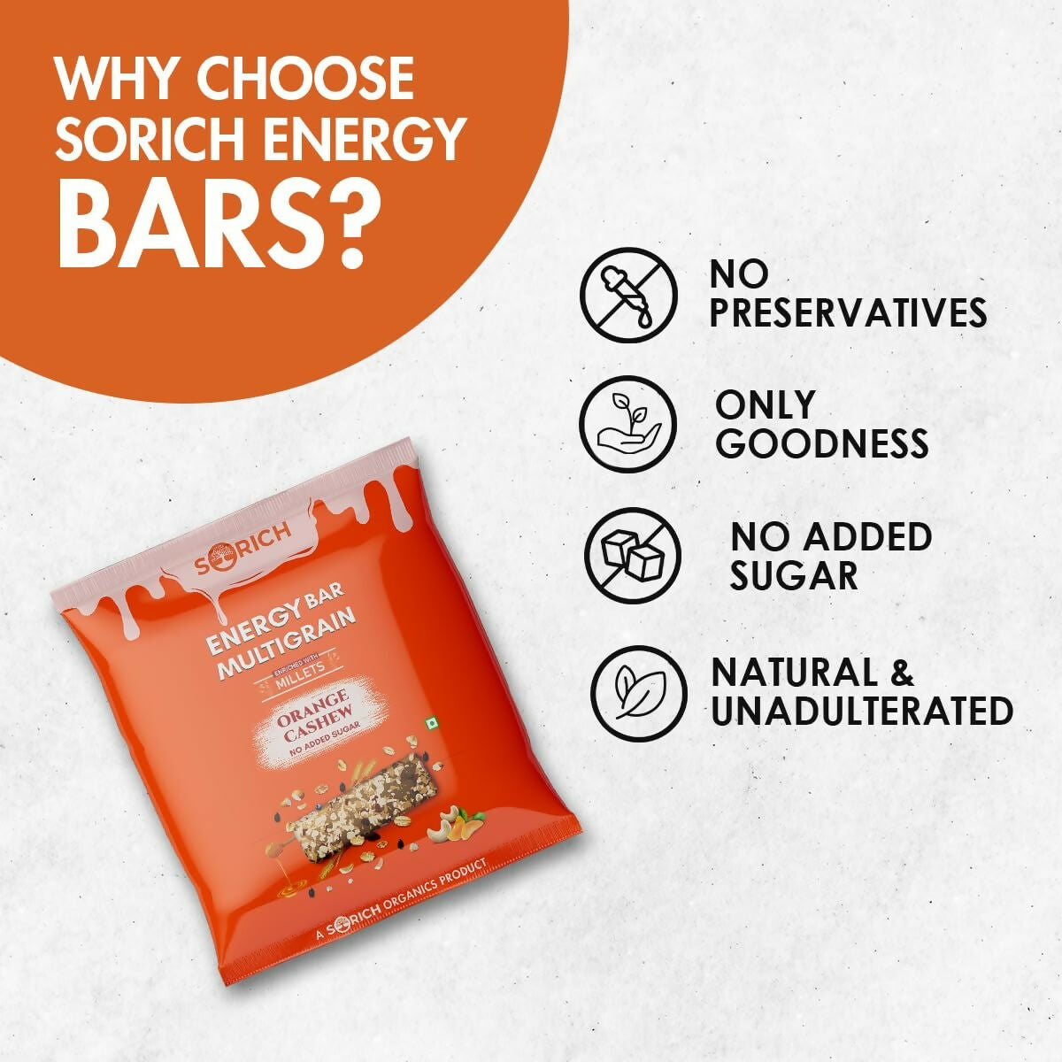 Sorich Organics Multigrain Energy Mini Bars Orange Cashew | Swadesiicart