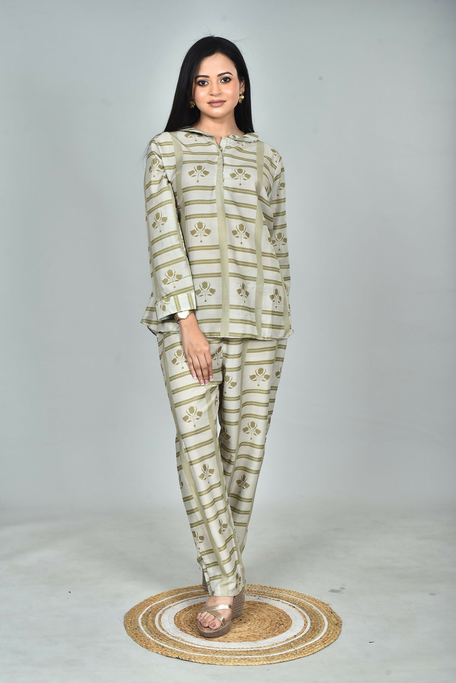 Morchari Digital Print Semi Muslin Co-Ord Set Top & Trouser-Multicolor - Swadesiicart