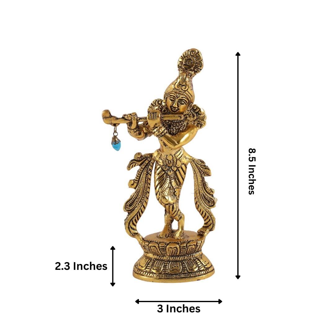 Purestory Lord Krishna Metal Statues Playing Flute - Swadesiicart