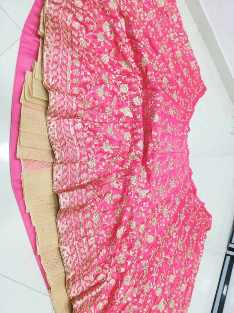 Jyoti Fashion Gajri Red Zari and Sequins Embroidered Malai Satin Silk Lehenga Choli with Dupatta | Swadesiicart