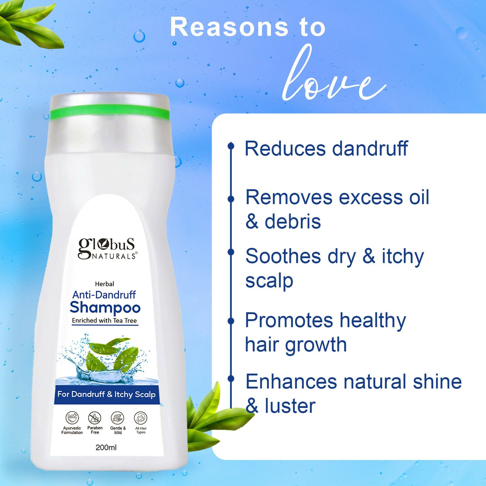 Globus Naturals Anti Dandruff Shampoo, For Dandruff and Itchy Scalp, Suitable For All Hair Types | Swadesiicart