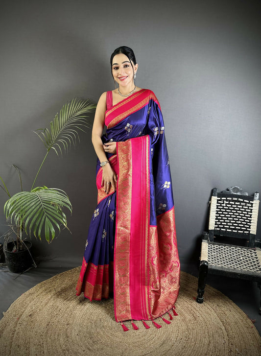 Joban Fashion Violet Banarasi Soft Silk Woven Saree | Swadesiicart
