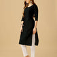 Jyoti Fashion Women's Black Cotton Blend Embroidered Kurta Pant Set | Swadesiicart