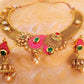 Multicolor Antique Pink And Green Necklace Set