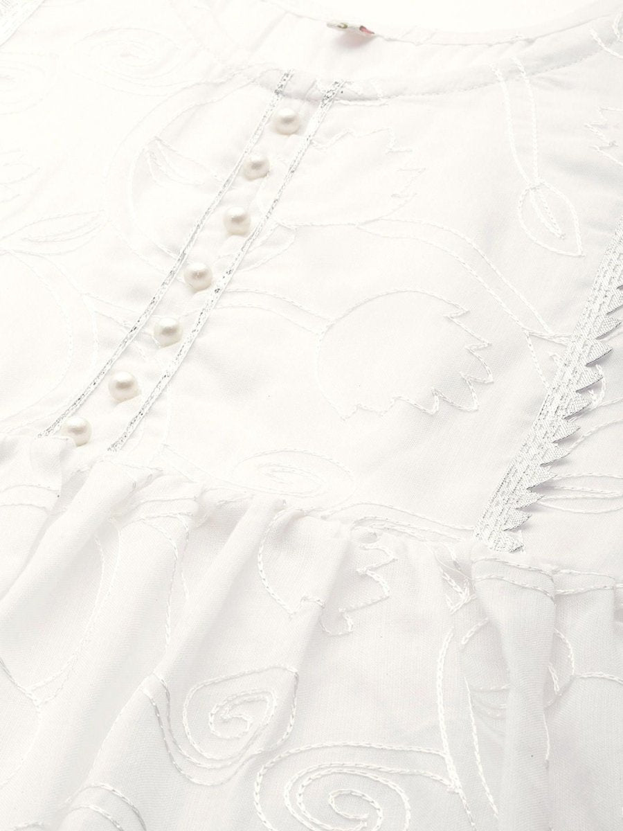 Ahalyaa Women Off-White Cotton Embroidered Tunic | Swadesiicart