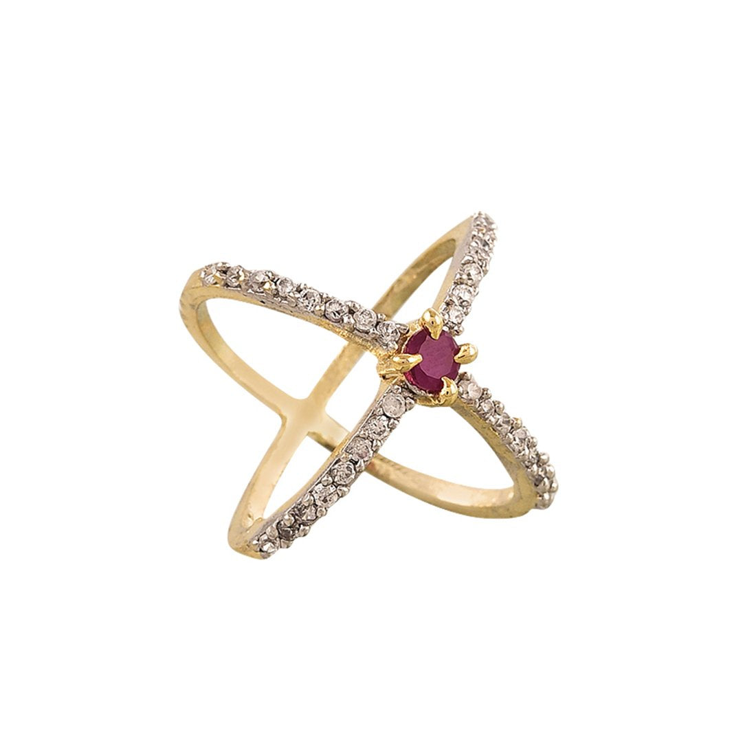 Gold-Polished Alloy Traditional Red Green Ring - The Pari | Swadesiicart