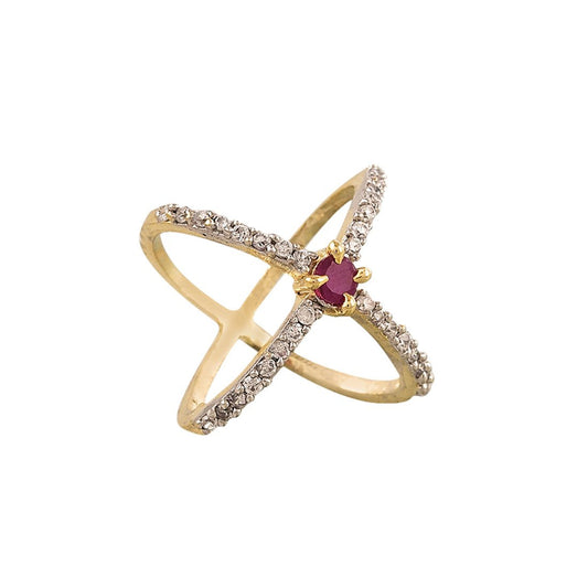 Gold-Polished Alloy Traditional Red Green Ring - The Pari | Swadesiicart