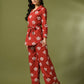 Myshka Women's Rust Printed Polo Collar Party Top With Trousers Co-ord set - Swadesiicart