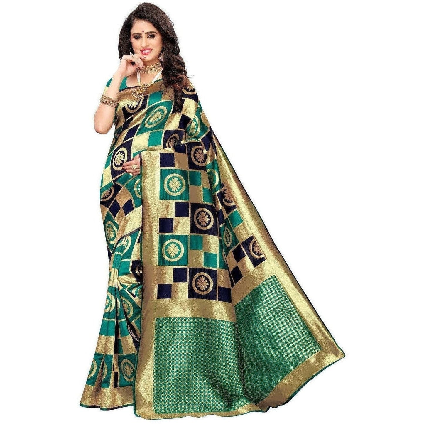 Vamika Banarasi Jaquard Rama Green Weaving Saree (Banarasi 25) | Swadesiicart
