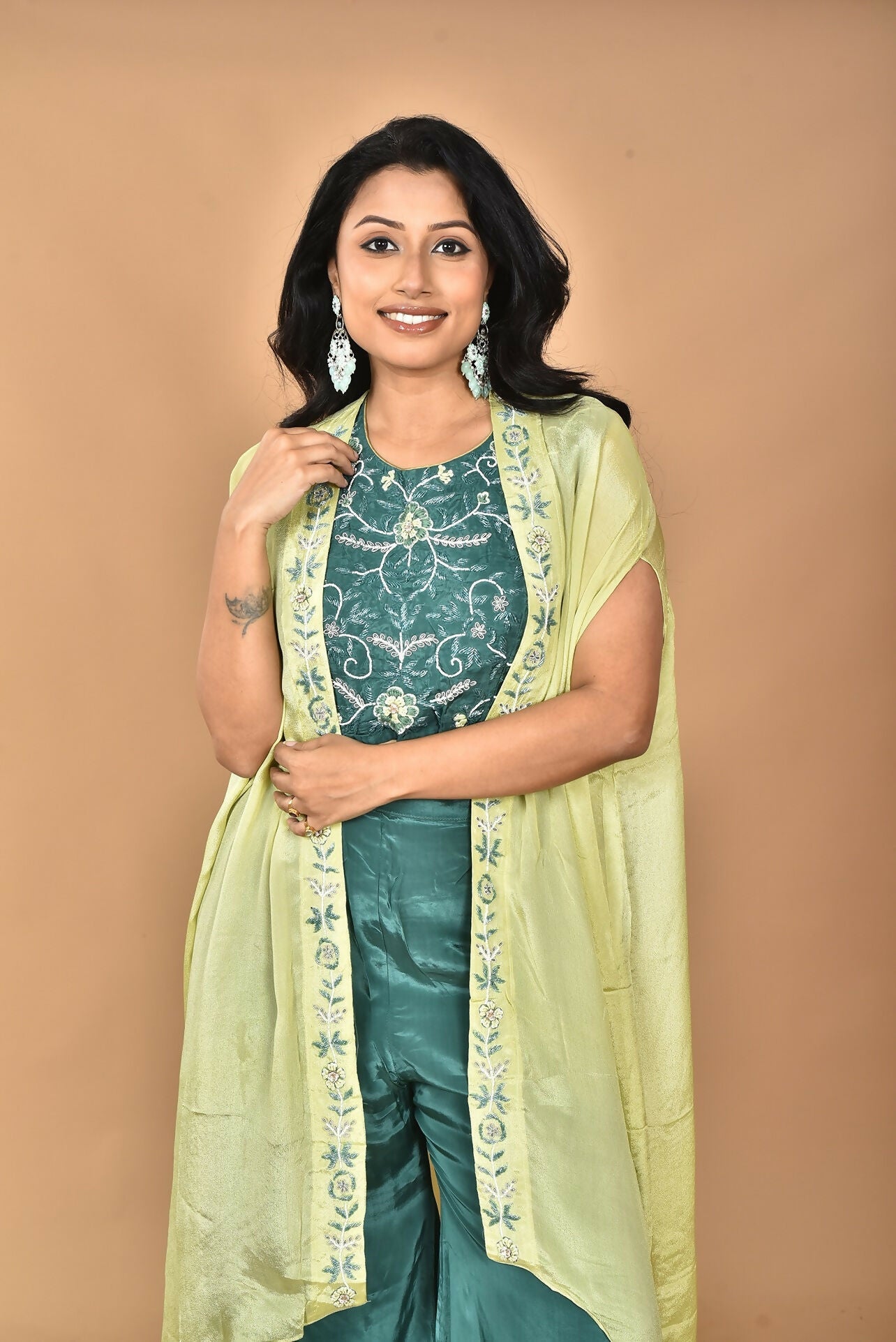Morchari Women Hand Embroidery Crop Top-Green - Swadesiicart