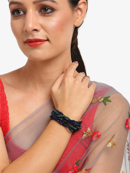 Women's Gold-Toned, Navy Blue Green Onyx Gold-Polished Multistrand Bracelet - Ruby Raang - Ruby Raang Studio