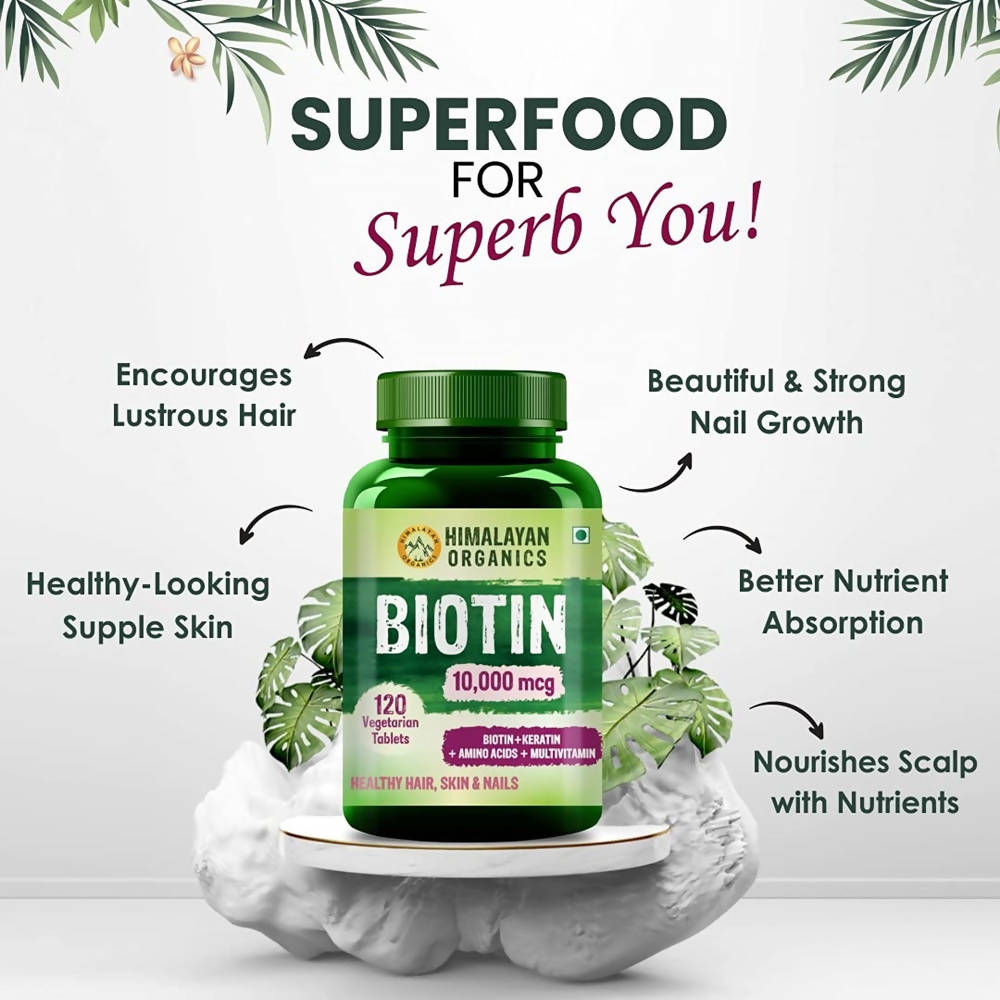 Himalayan Organics Biotin 10000 Mcg with Keratin, Amino Acids & Multivitamin Tablets | Swadesiicart