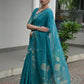 Vishnu Weaves Women's Firozi Linen Silk Zari Weaving Saree with Blouse - Swadesiicart