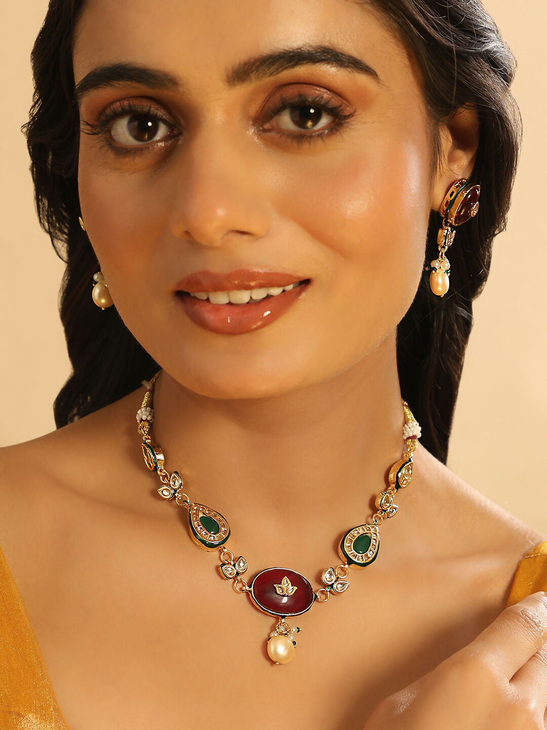 Nuyug 22K Gold Plated Radiant Sage Stone Kundan Necklace | Swadesiicart