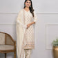 Cream Jequard Silk Embroidery with Thread and sequence Stitched Suit With Dupatta - Tanisha | Swadesiicart