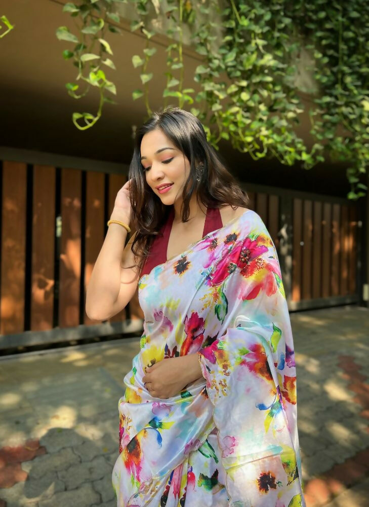 Vamsee Floral Multi Color Vichitra Silk Saree - Swadesiicart