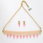 NVR Women's Pink Artificial Beads Layered Necklace with Drop Earring - Swadesiicart