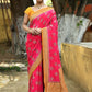 Joban Fashion Bright Pink Crepe Chiffon Pure Handloom Banarasi Silk Saree | Swadesiicart