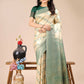 Astita Aura Silk Cream Green Banarasi Silk Saree | Swadesiicart