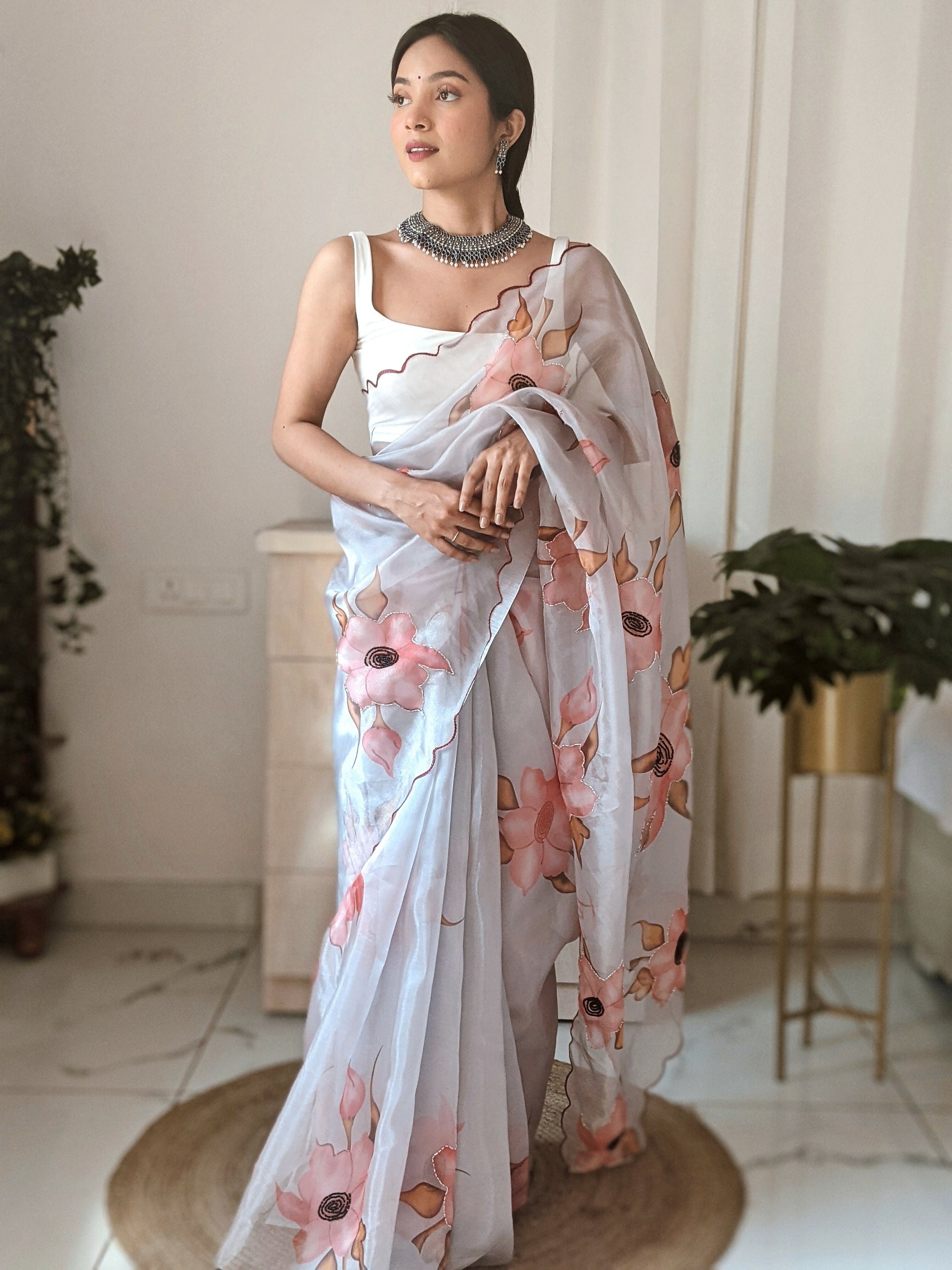 Vamsee Pinki Khatali Grey Organza Saree - Swadesiicart