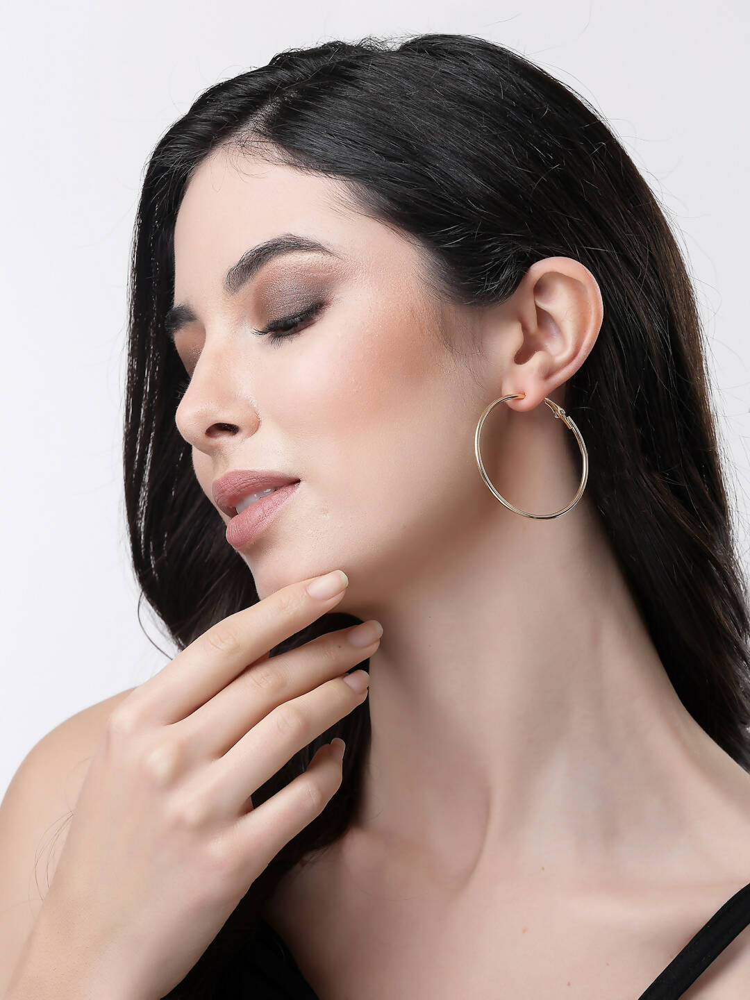 NVR Women Gold-Toned Geometric Hoop Earrings | Swadesiicart