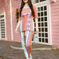 Orange & Blue Rayon Geometric Printed Top with Matching Bottom - Eesha - Swadesiicart