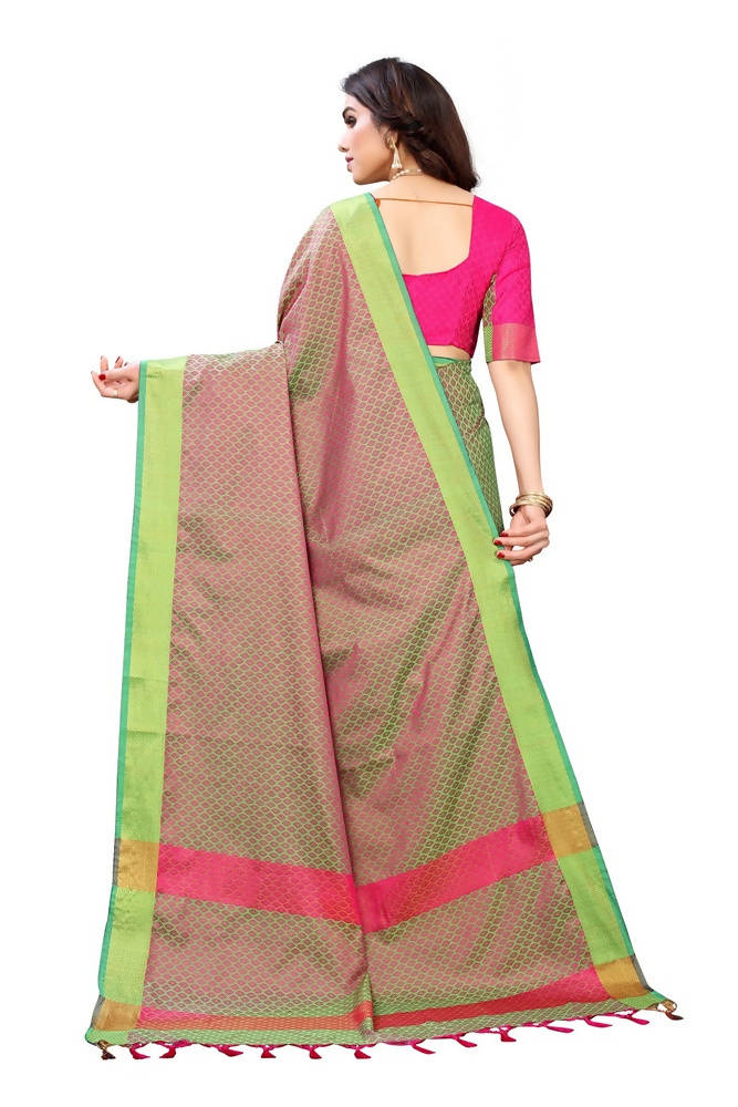 Vamika Banarasi Jacquard Weaving Green Saree | Swadesiicart
