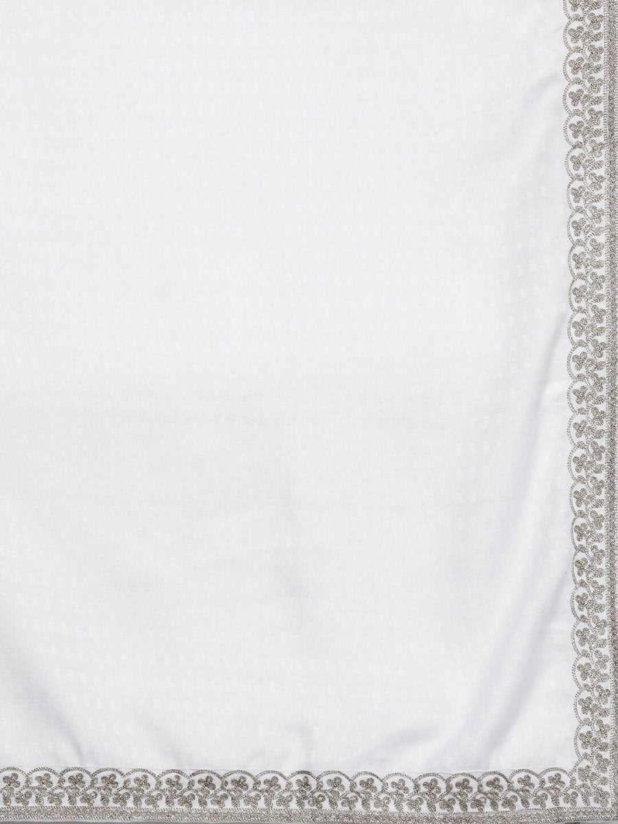 Ahalyaa Women White Ethnic Motifs Embroidered Aari Work Pashmina Kurta with Salwar & With Dupatta | Swadesiicart