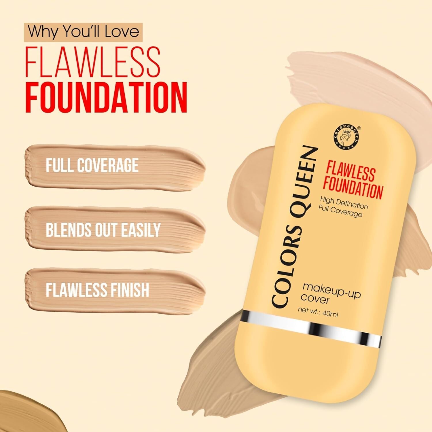 Colors Queen Flawless Foundation – 04 Natural Nude | Swadesiicart