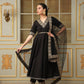 Pomcha Jaipur Black Saadgi Sunheri Lace Black Anarkali Set | Swadesiicart