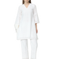 Fab Fashion White Chiken Kari Co-Ord Bell Sleeve V Neck Set - Swadesiicart