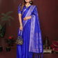 Anaita R Blue Zari Weaving Work Satin Silk Saree With Blouse