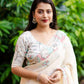 Offwhite Pure Linen Ethnic Motifs Saree with Unstitched Blouse - Hiral Fashion | Swadesiicart