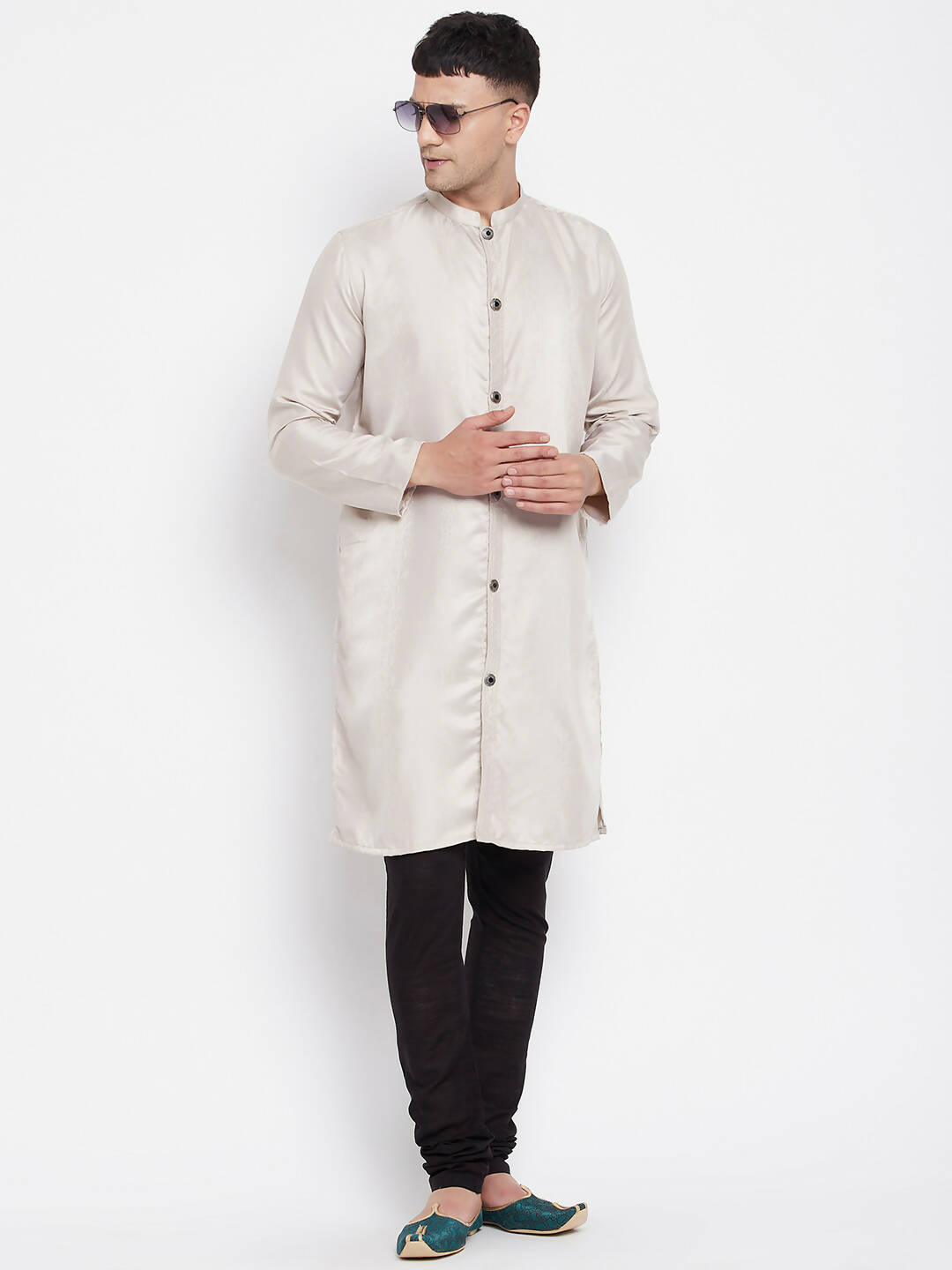 Even Apparels Beige Rayon Men's Sherwani Kurta With Open Front | Swadesiicart