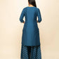 FIORRA Women's Teal Blue Silk Blend Straight Kurta Palazzo Set With Dupatta - Swadesiicart