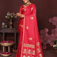 Joban Fashion Reddish-Pink Floral Motifs Banarasi Silk Sarees | Swadesiicart