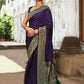 Joban Fashion Purple Crepe Chiffon Pure Handloom Banarasi Silk Saree | Swadesiicart