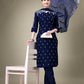 Jyoti Fashion Women's Navy Blue Cotton Blend Embroidery & Sequence work Kurta with Trouser & Dupatta | Swadesiicart