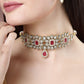 NVR Women's Red & Gold Kundan Studded Handcrafted Choker Jewellery Set - NR Retail-NVR