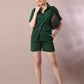 Myshka Women's Green Solid Shirt Collar Party Shirt With Shorts Co-ord set - Swadesiicart