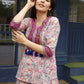 Pink Rayon abstract & Floral Printed Top with Matching Bottom - Eesha - Swadesiicart