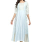 Ahalyaa Women Blue & Silver-Coloured Yoke Design A-Line Kurta | Swadesiicart