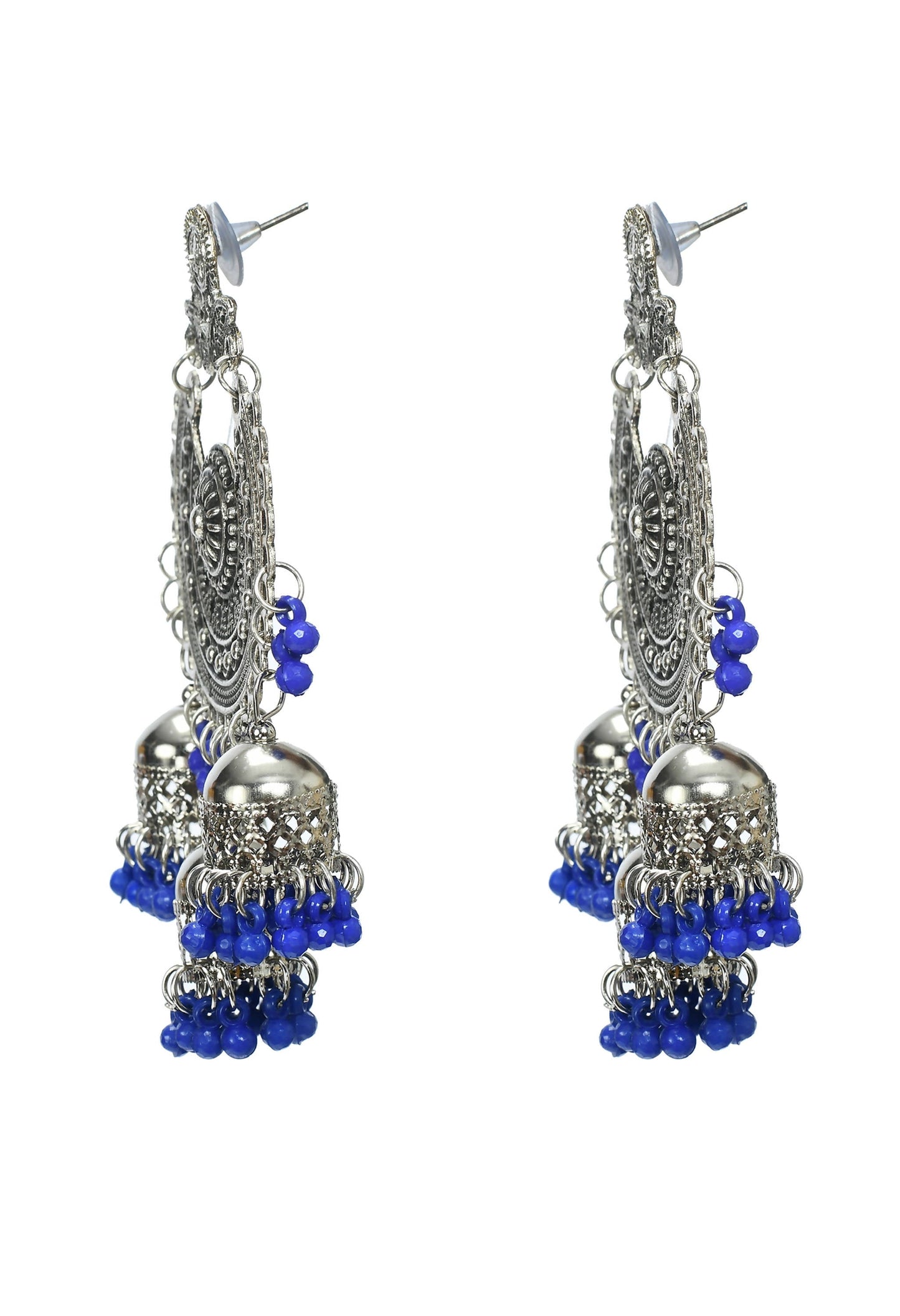 Mominos Fashion Johar Kamal Silver Jhumkas With Maang Tikka Earrings - Swadesiicart